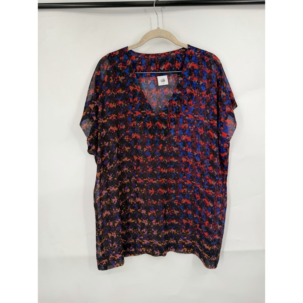 Cabi Bonus Print Chiffon Blouse Women's Large Colorful Geometric Print Top Sz L
